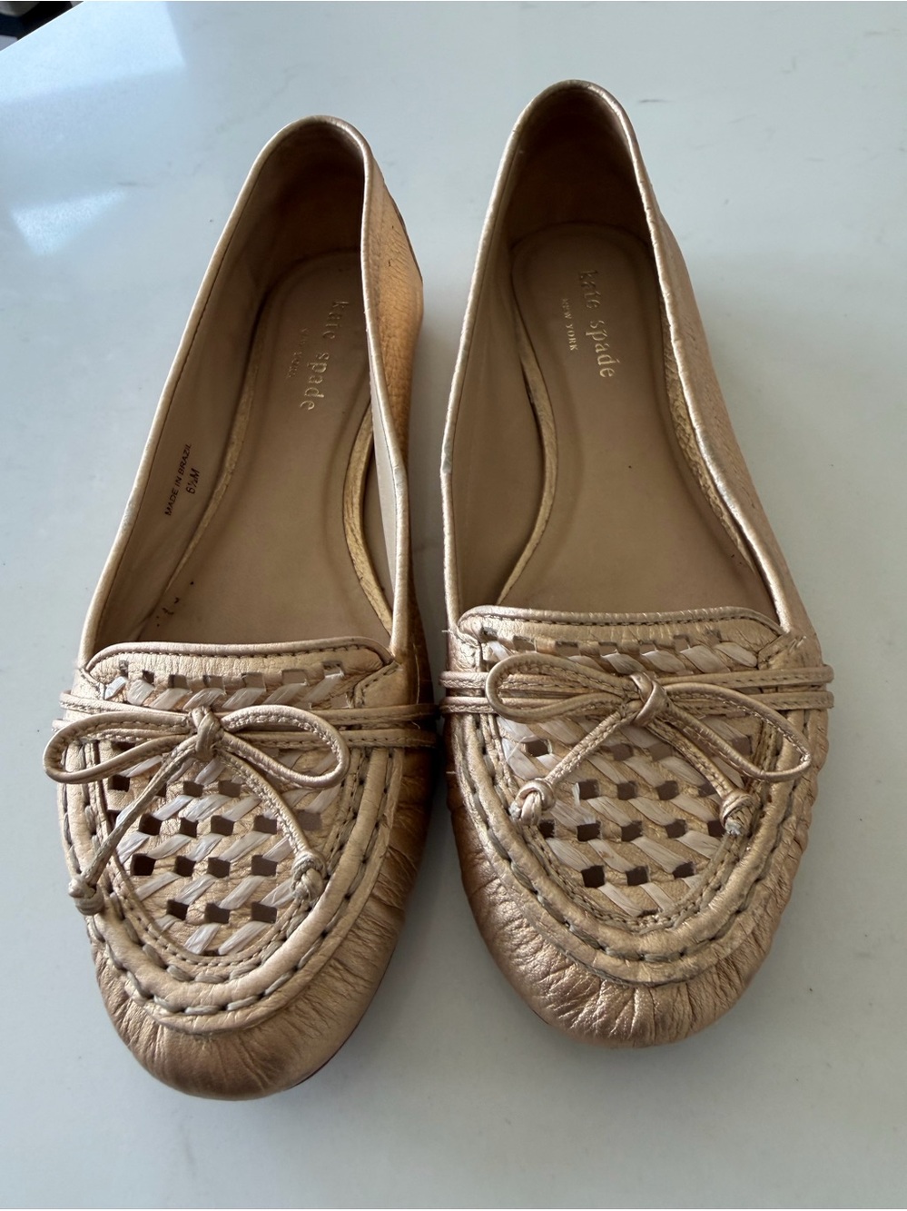 Kate Spade Metallic Gold Woven Leather Ballet Flats 6 1/2